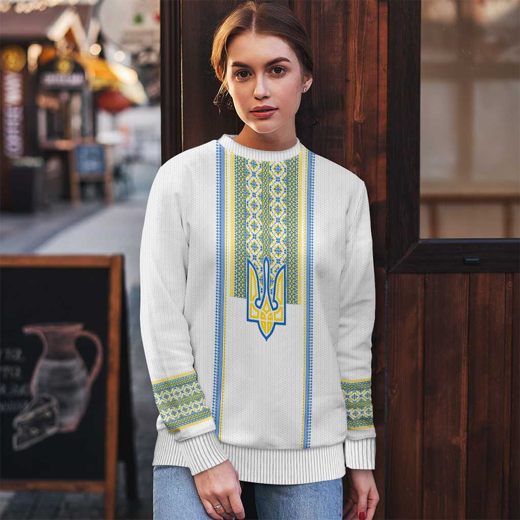 Ukraine Folk Patterns Knitted Sweatshirt Unity Day - White LT7