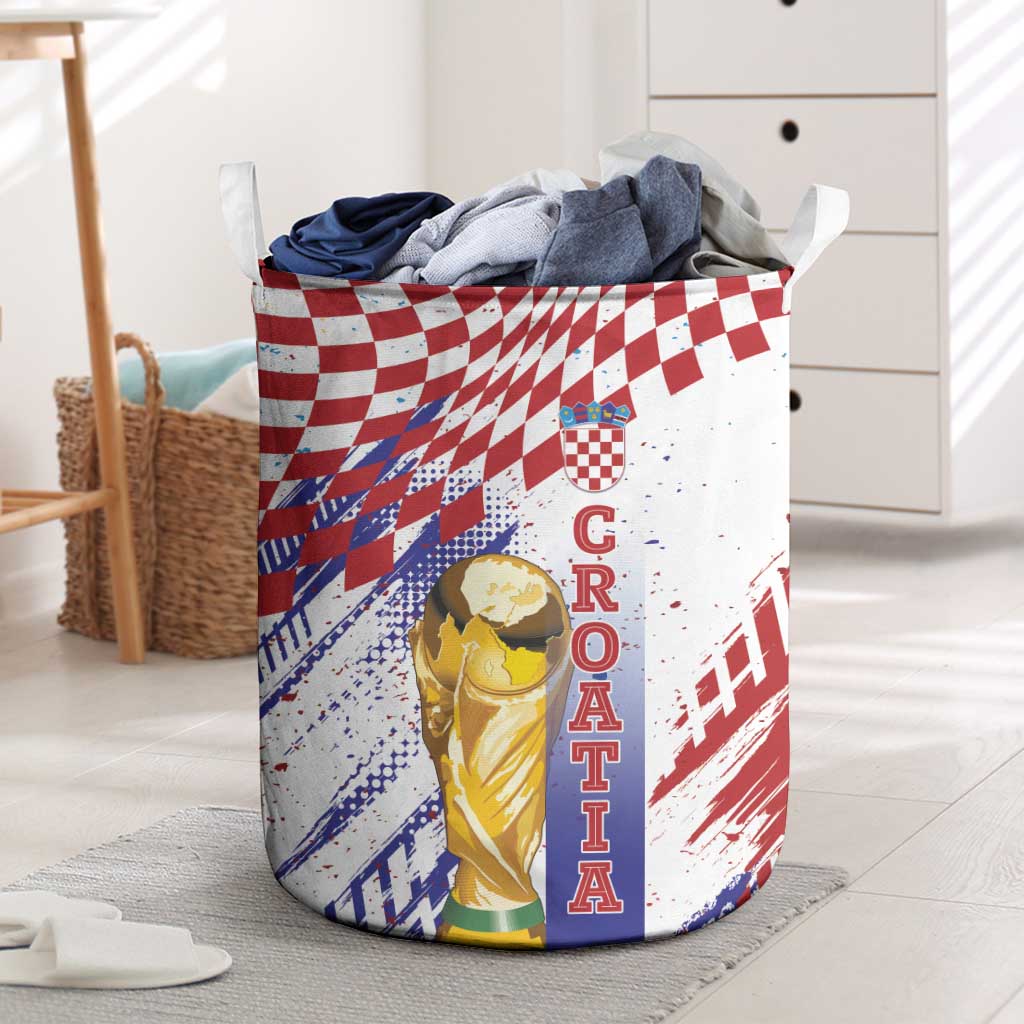 Croatia Football WC2026 White Laundry Basket Hrvatska Grunge Checkerboard - Wonder Print Shop