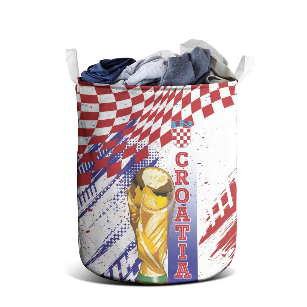 Croatia Football WC2026 White Laundry Basket Hrvatska Grunge Checkerboard - Wonder Print Shop