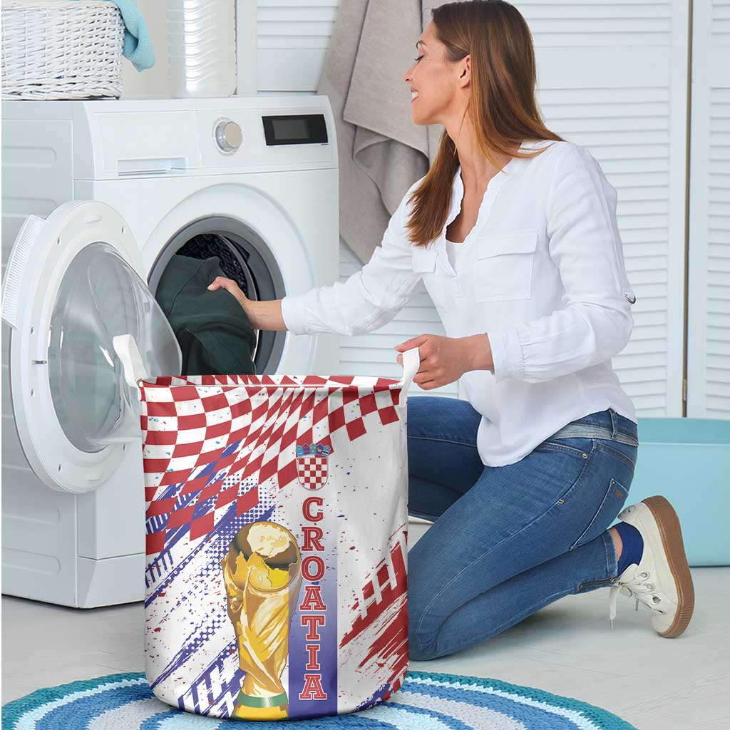 Croatia Football WC2026 White Laundry Basket Hrvatska Grunge Checkerboard - Wonder Print Shop
