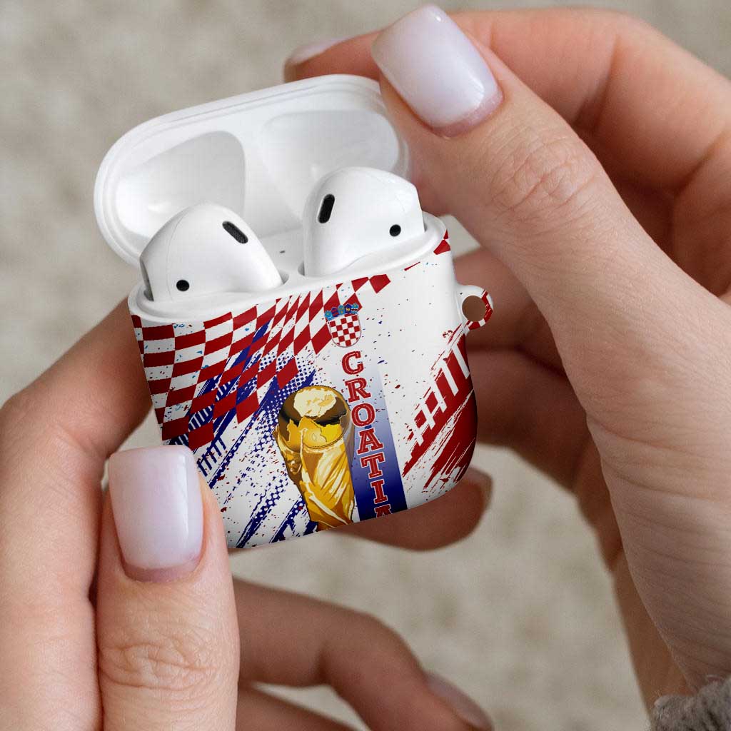 Croatia Football WC2026 White AirPods Case Hrvatska Grunge Checkerboard - Wonder Print Shop