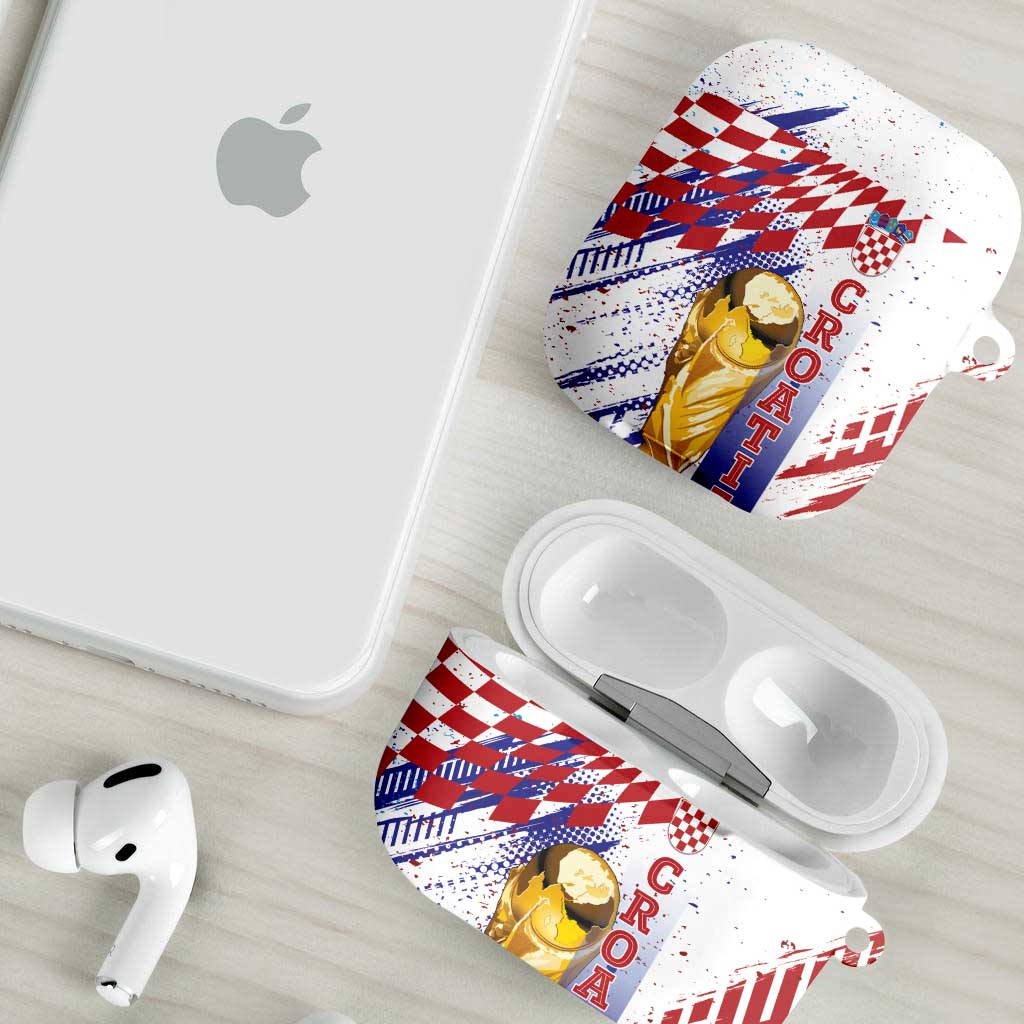 Croatia Football WC2026 White AirPods Case Hrvatska Grunge Checkerboard - Wonder Print Shop