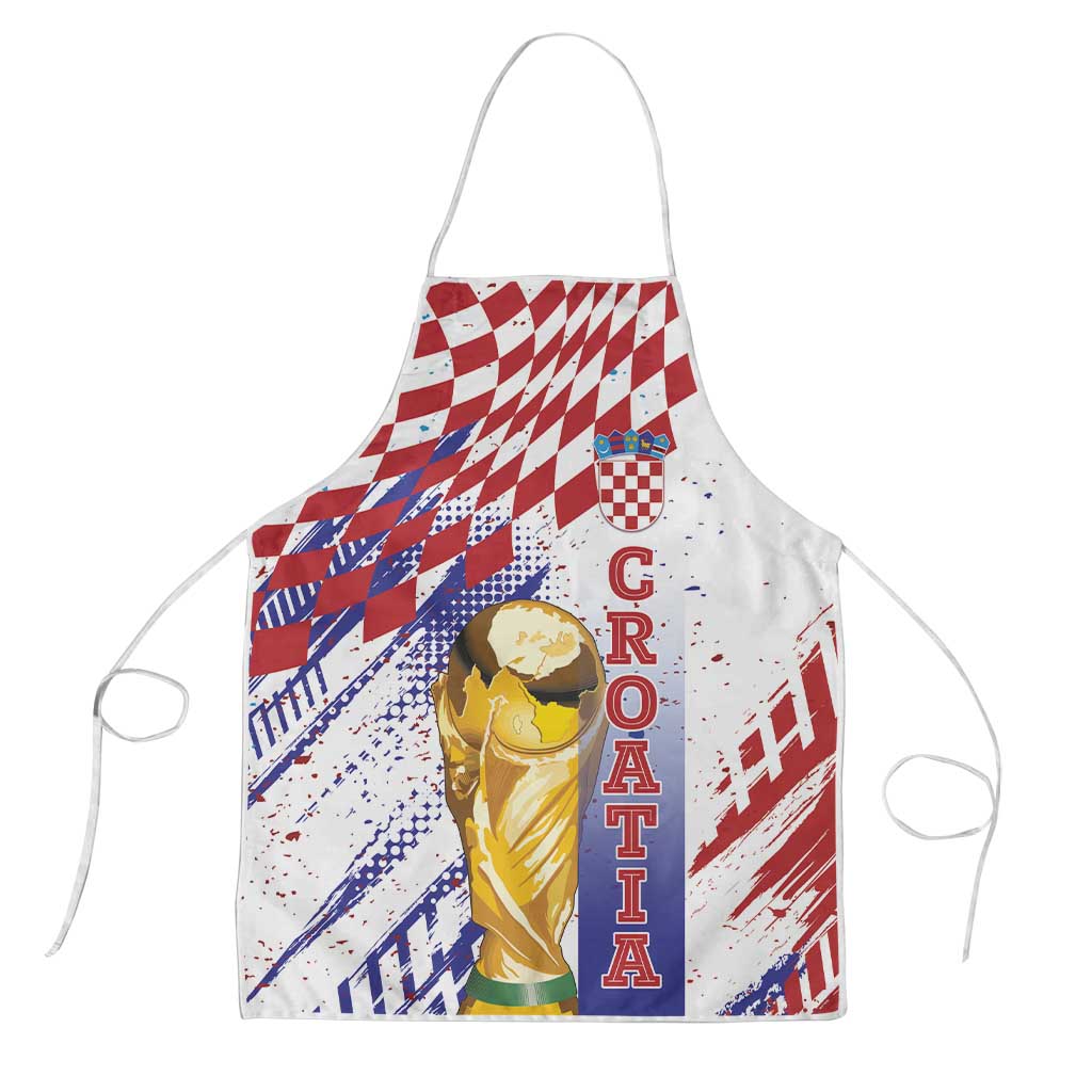 Croatia Football WC2026 White Apron Hrvatska Grunge Checkerboard - Wonder Print Shop