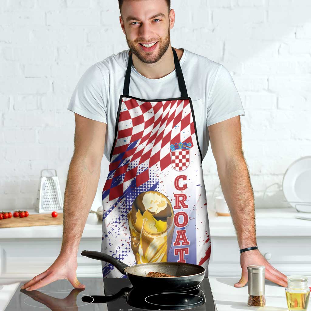 Croatia Football WC2026 White Apron Hrvatska Grunge Checkerboard - Wonder Print Shop