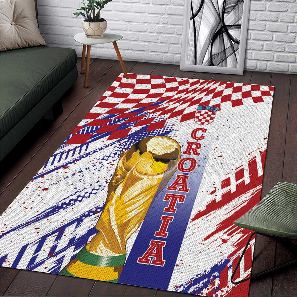 Croatia Football WC2026 White Area Rug Hrvatska Grunge Checkerboard - Wonder Print Shop