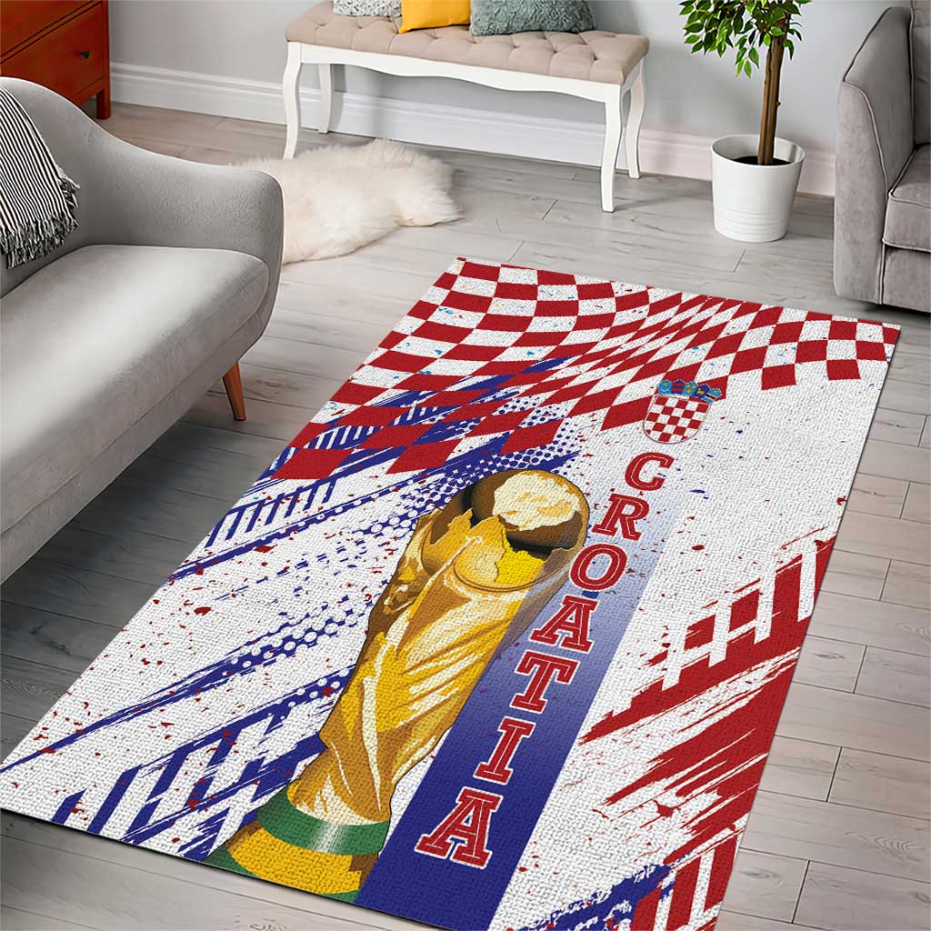 Croatia Football WC2026 White Area Rug Hrvatska Grunge Checkerboard - Wonder Print Shop