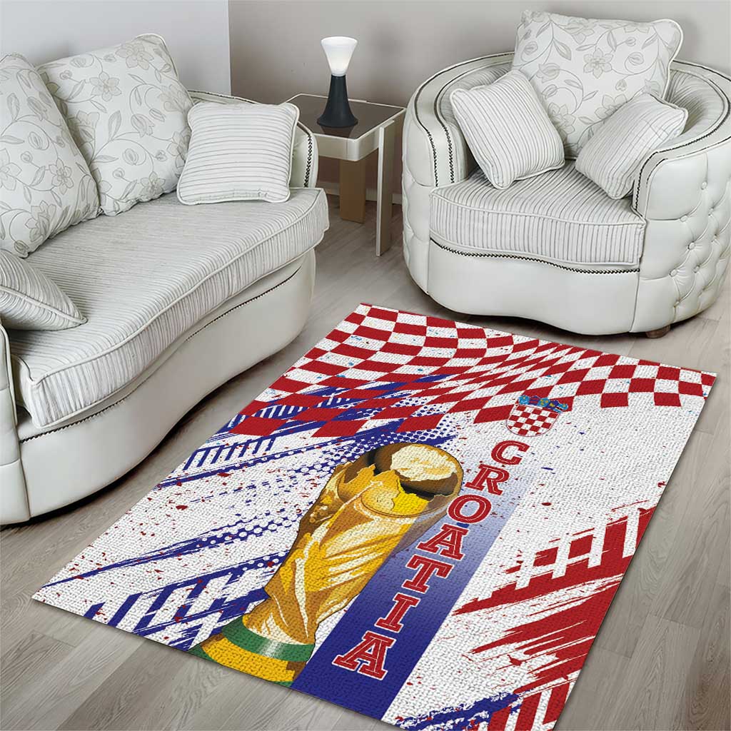 Croatia Football WC2026 White Area Rug Hrvatska Grunge Checkerboard - Wonder Print Shop