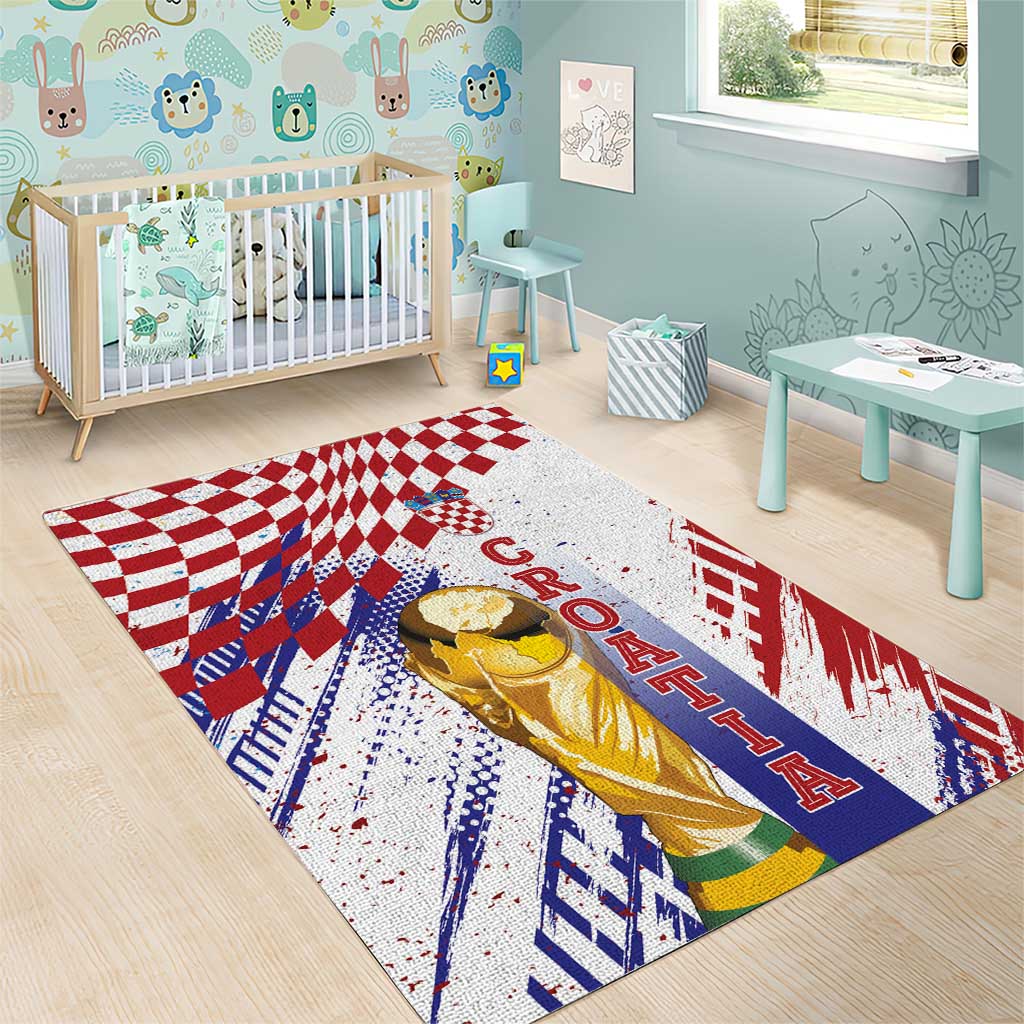 Croatia Football WC2026 White Area Rug Hrvatska Grunge Checkerboard - Wonder Print Shop