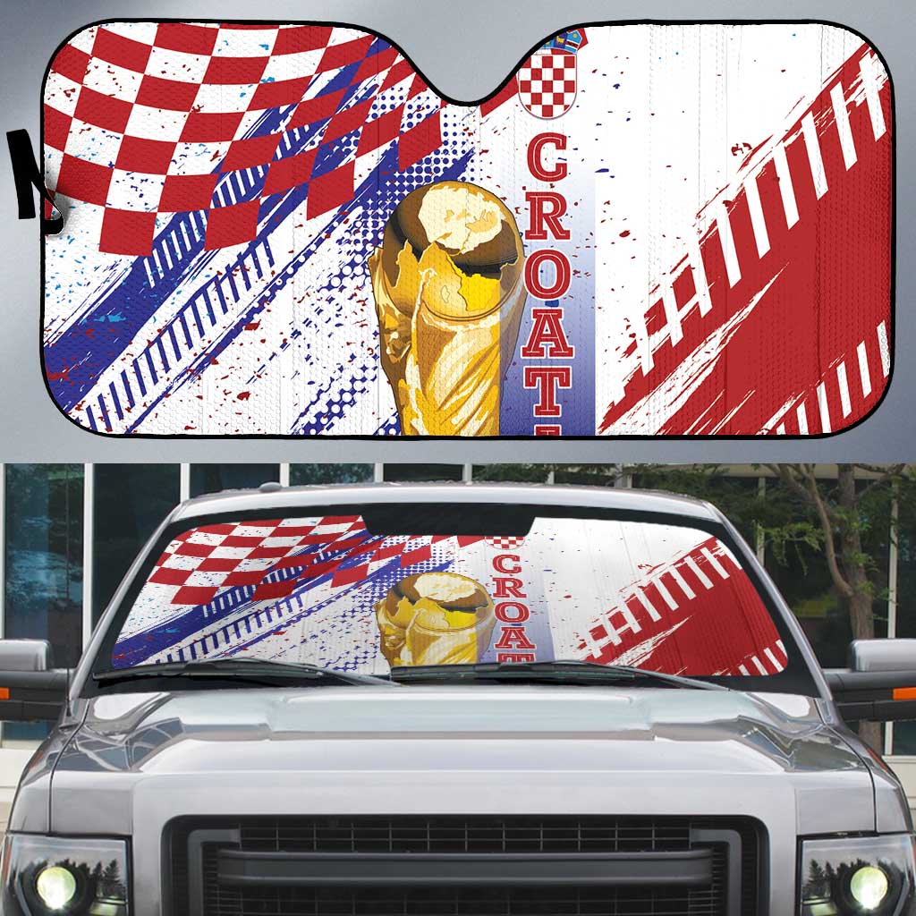 Croatia Football WC2026 White Auto Sun Shade Hrvatska Grunge Checkerboard - Wonder Print Shop