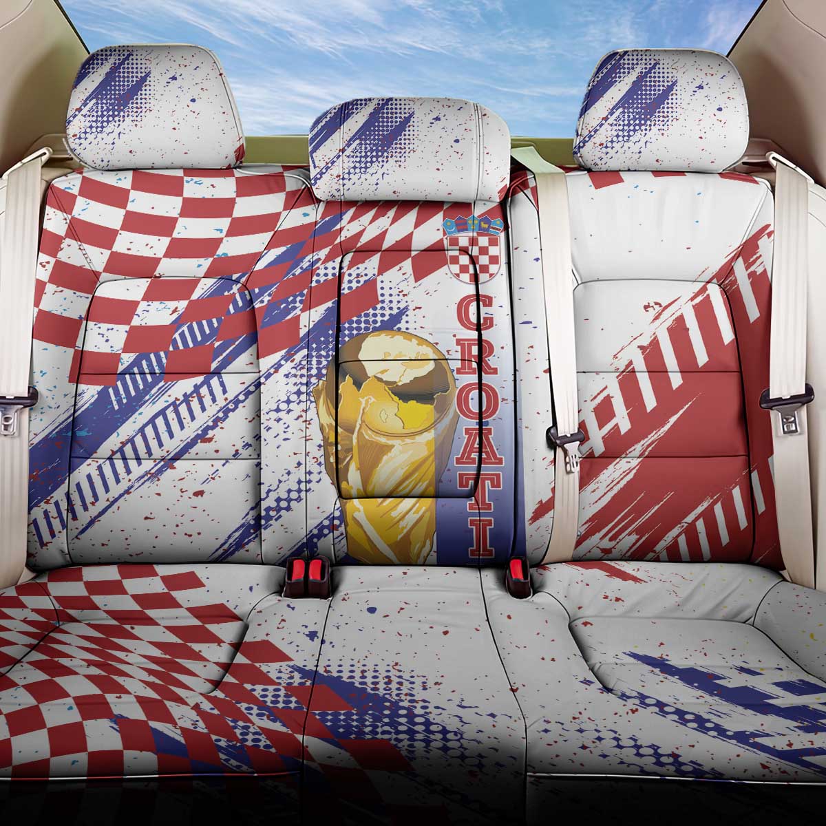 Croatia Football WC2026 White Back Car Seat Cover Hrvatska Grunge Checkerboard - Wonder Print Shop