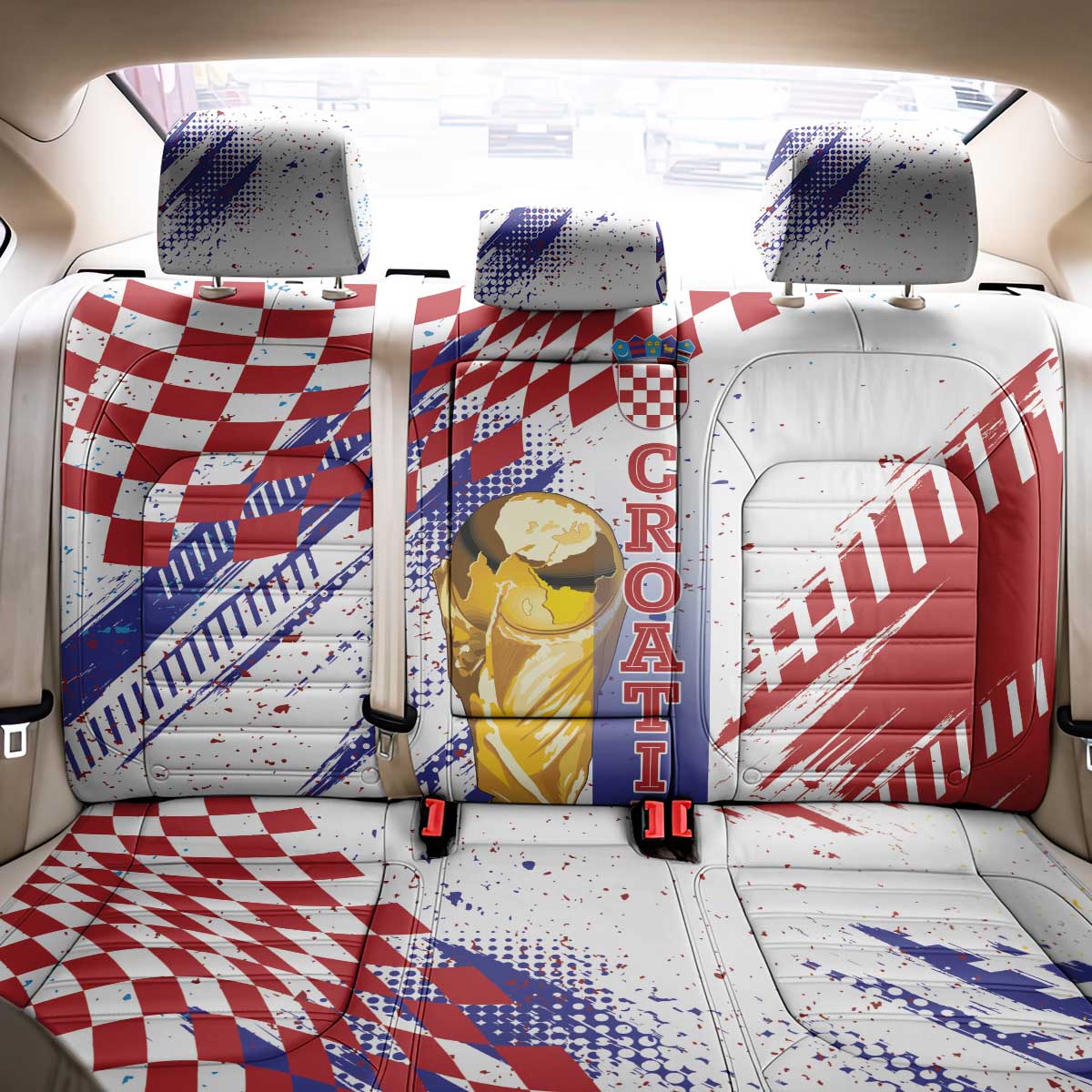 Croatia Football WC2026 White Back Car Seat Cover Hrvatska Grunge Checkerboard - Wonder Print Shop