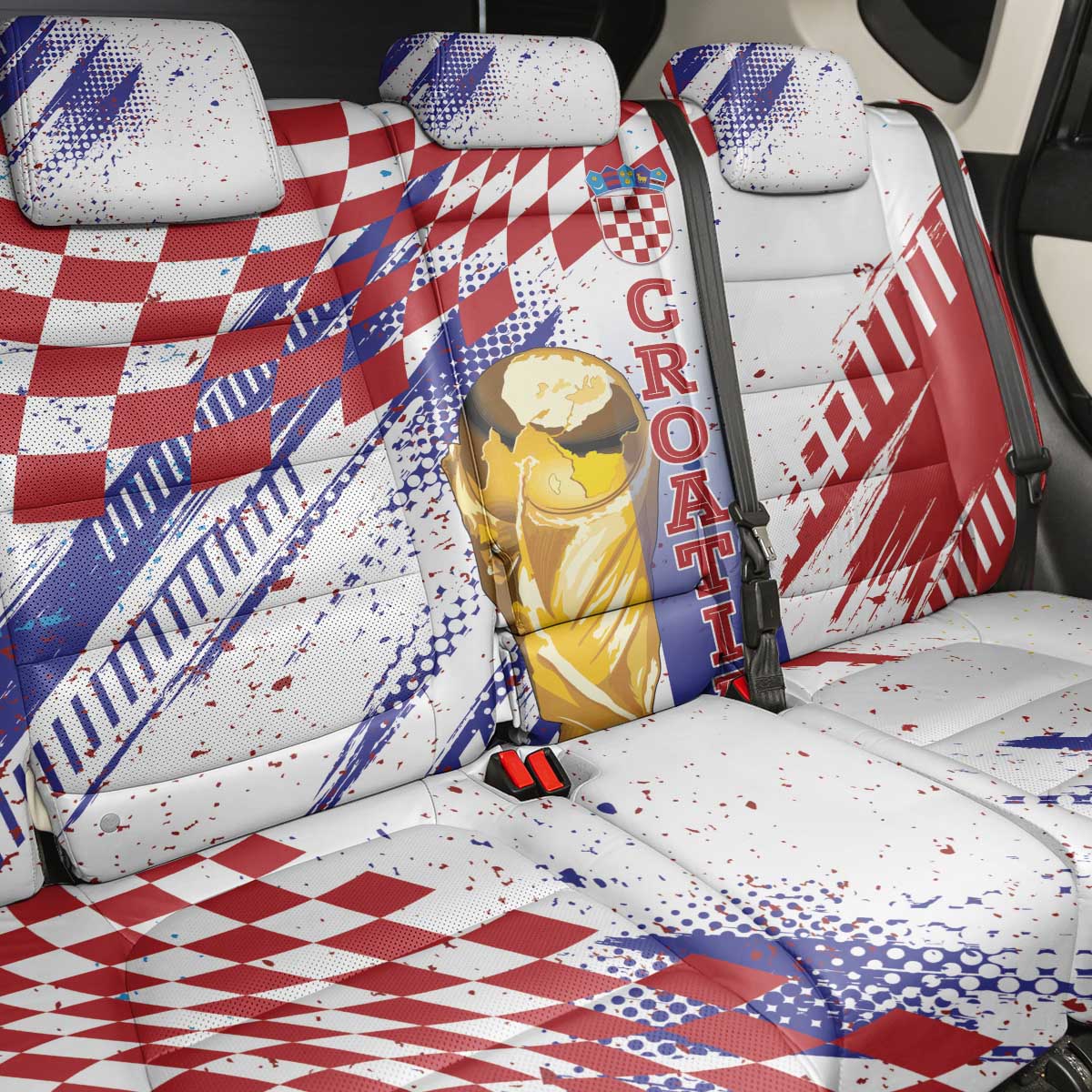 Croatia Football WC2026 White Back Car Seat Cover Hrvatska Grunge Checkerboard - Wonder Print Shop