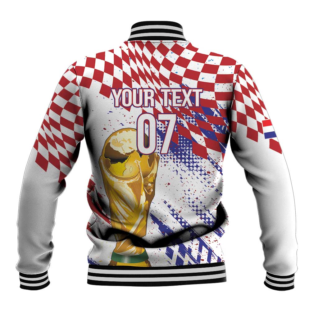 Croatia Football Custom WC2026 White Baseball Jacket Hrvatska Grunge Checkerboard - Wonder Print Shop