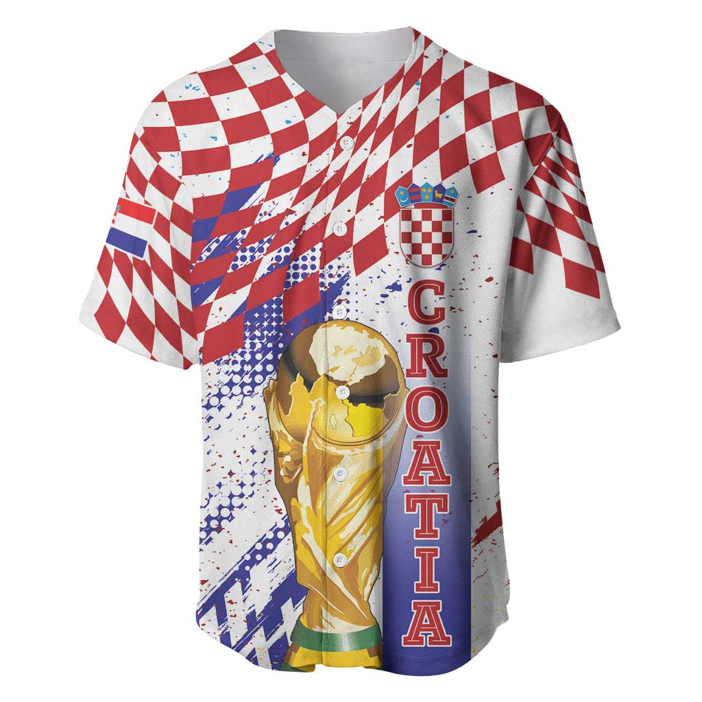 Croatia Football Custom WC2026 White Baseball Jersey Hrvatska Grunge Checkerboard - Wonder Print Shop