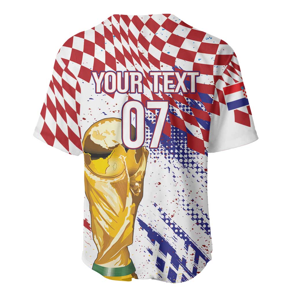 Croatia Football Custom WC2026 White Baseball Jersey Hrvatska Grunge Checkerboard - Wonder Print Shop