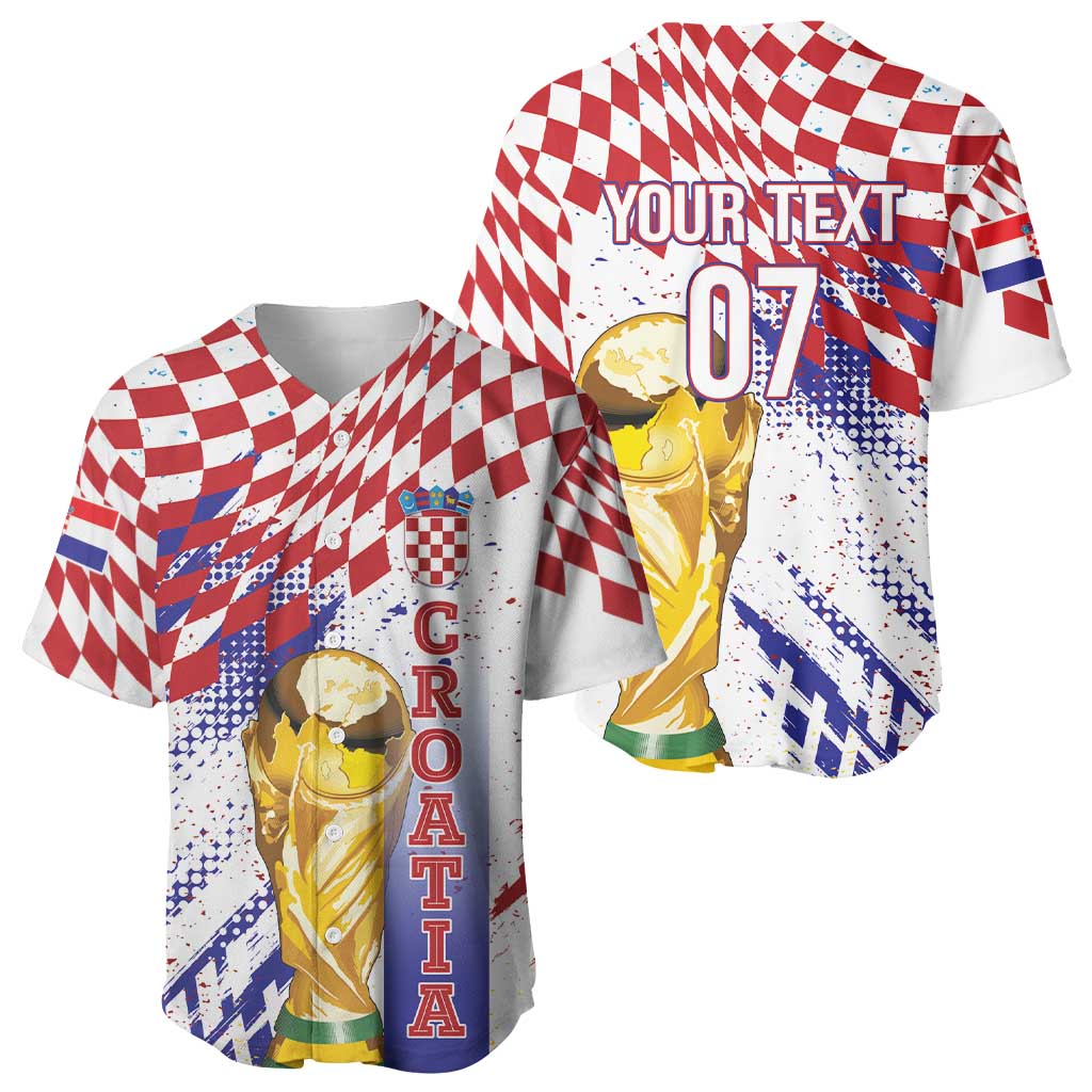 Croatia Football Custom WC2026 White Baseball Jersey Hrvatska Grunge Checkerboard - Wonder Print Shop