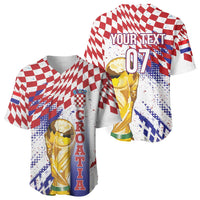Croatia Football Custom WC2026 White Baseball Jersey Hrvatska Grunge Checkerboard - Wonder Print Shop