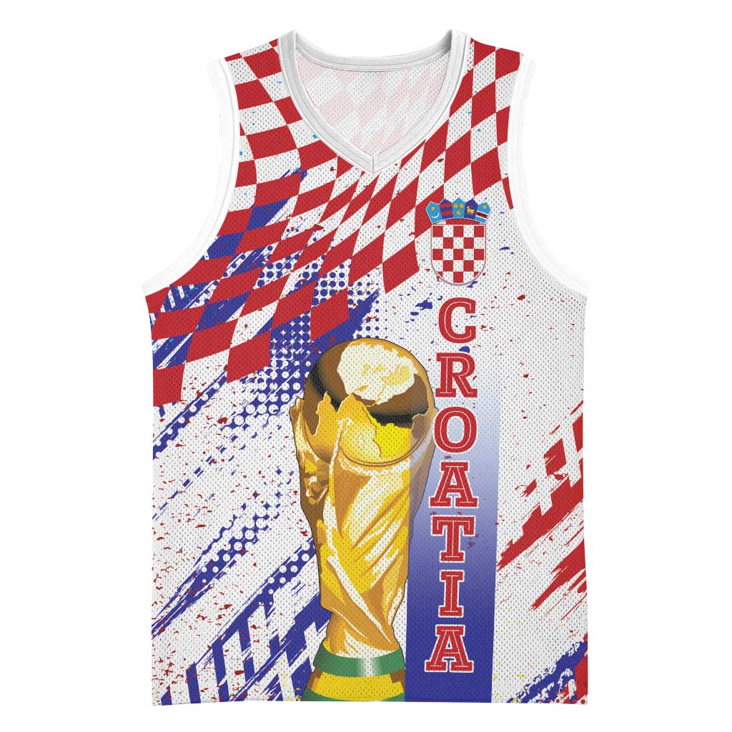 Croatia Football Custom WC2026 White Basketball Jersey Hrvatska Grunge Checkerboard - Wonder Print Shop