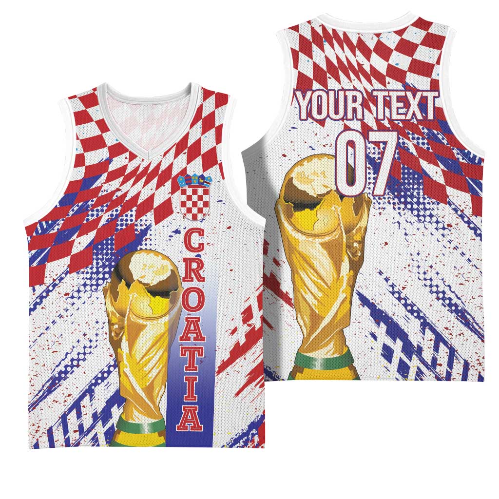 Croatia Football Custom WC2026 White Basketball Jersey Hrvatska Grunge Checkerboard - Wonder Print Shop