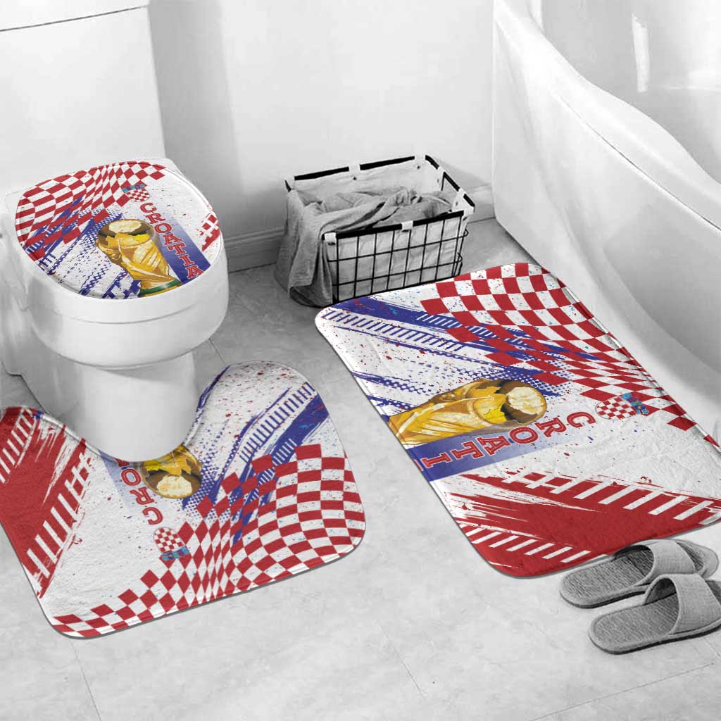 Croatia Football WC2026 White Bathroom Set Hrvatska Grunge Checkerboard - Wonder Print Shop