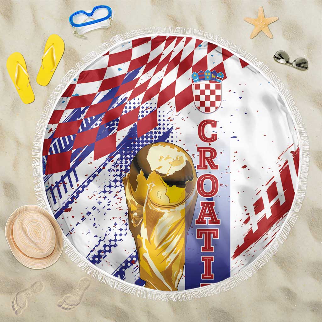 Croatia Football WC2026 White Beach Blanket Hrvatska Grunge Checkerboard - Wonder Print Shop