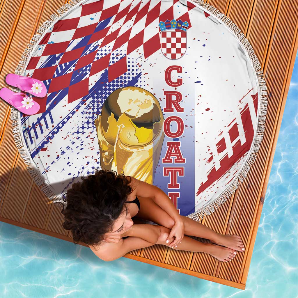 Croatia Football WC2026 White Beach Blanket Hrvatska Grunge Checkerboard - Wonder Print Shop