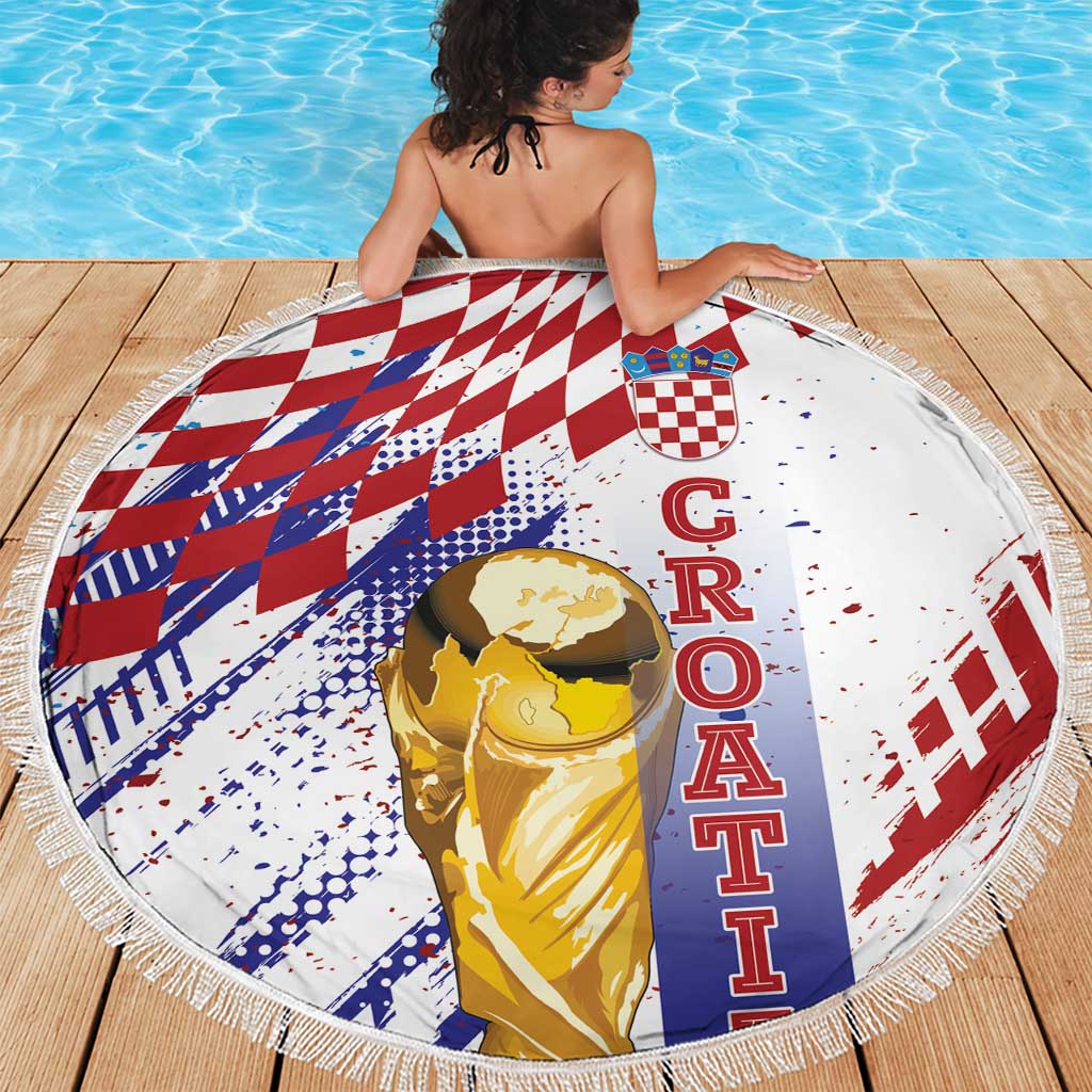 Croatia Football WC2026 White Beach Blanket Hrvatska Grunge Checkerboard - Wonder Print Shop