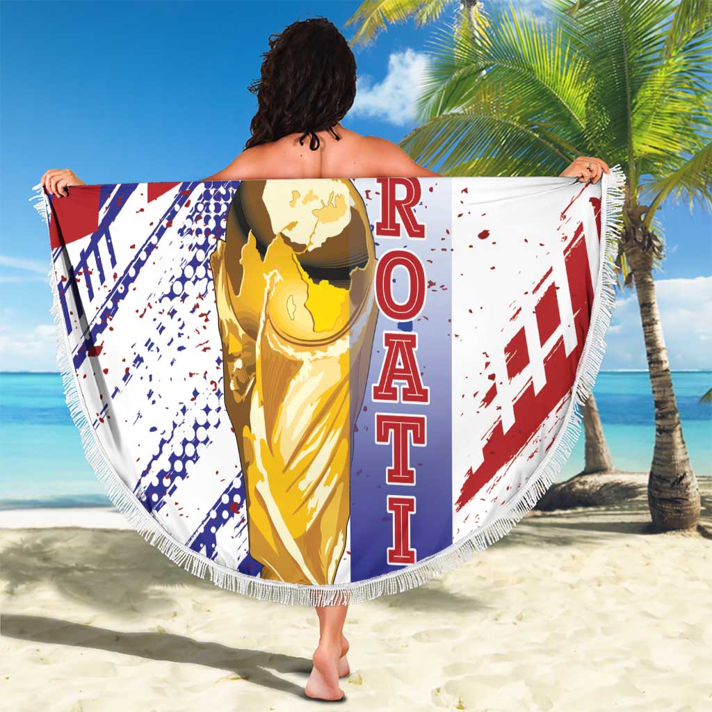 Croatia Football WC2026 White Beach Blanket Hrvatska Grunge Checkerboard - Wonder Print Shop