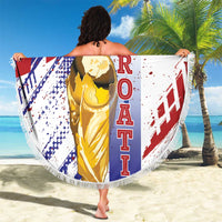 Croatia Football WC2026 White Beach Blanket Hrvatska Grunge Checkerboard - Wonder Print Shop