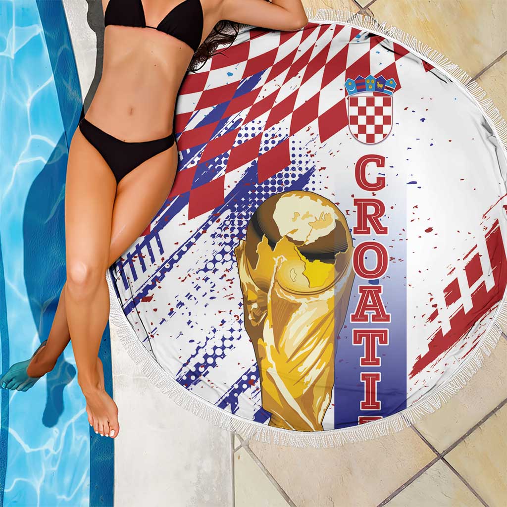Croatia Football WC2026 White Beach Blanket Hrvatska Grunge Checkerboard - Wonder Print Shop