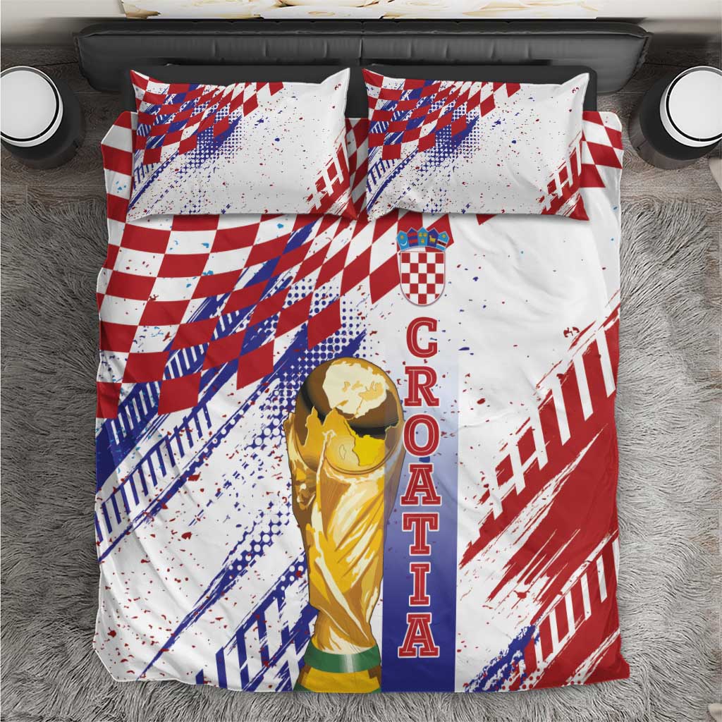 Croatia Football WC2026 White Bedding Set Hrvatska Grunge Checkerboard - Wonder Print Shop
