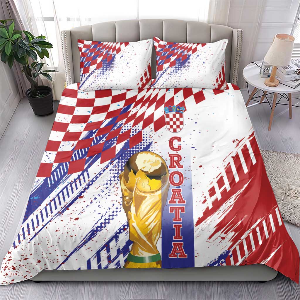 Croatia Football WC2026 White Bedding Set Hrvatska Grunge Checkerboard - Wonder Print Shop