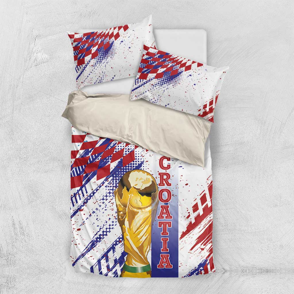 Croatia Football WC2026 White Bedding Set Hrvatska Grunge Checkerboard - Wonder Print Shop