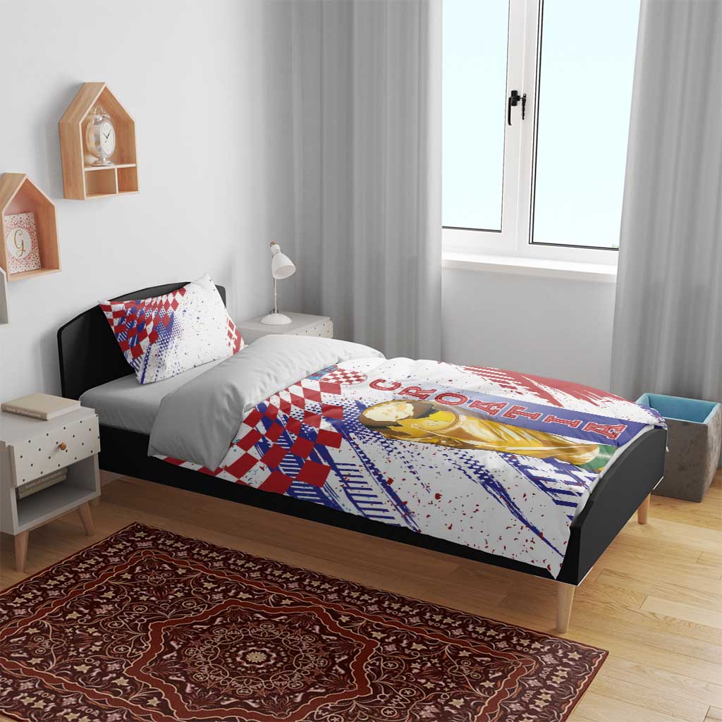 Croatia Football WC2026 White Bedding Set Hrvatska Grunge Checkerboard - Wonder Print Shop
