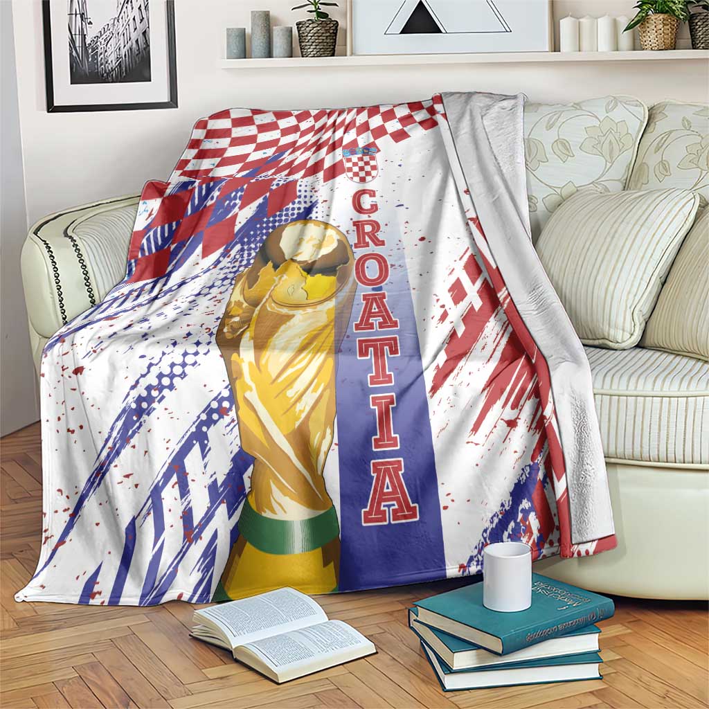 Croatia Football WC2026 White Blanket Hrvatska Grunge Checkerboard - Wonder Print Shop