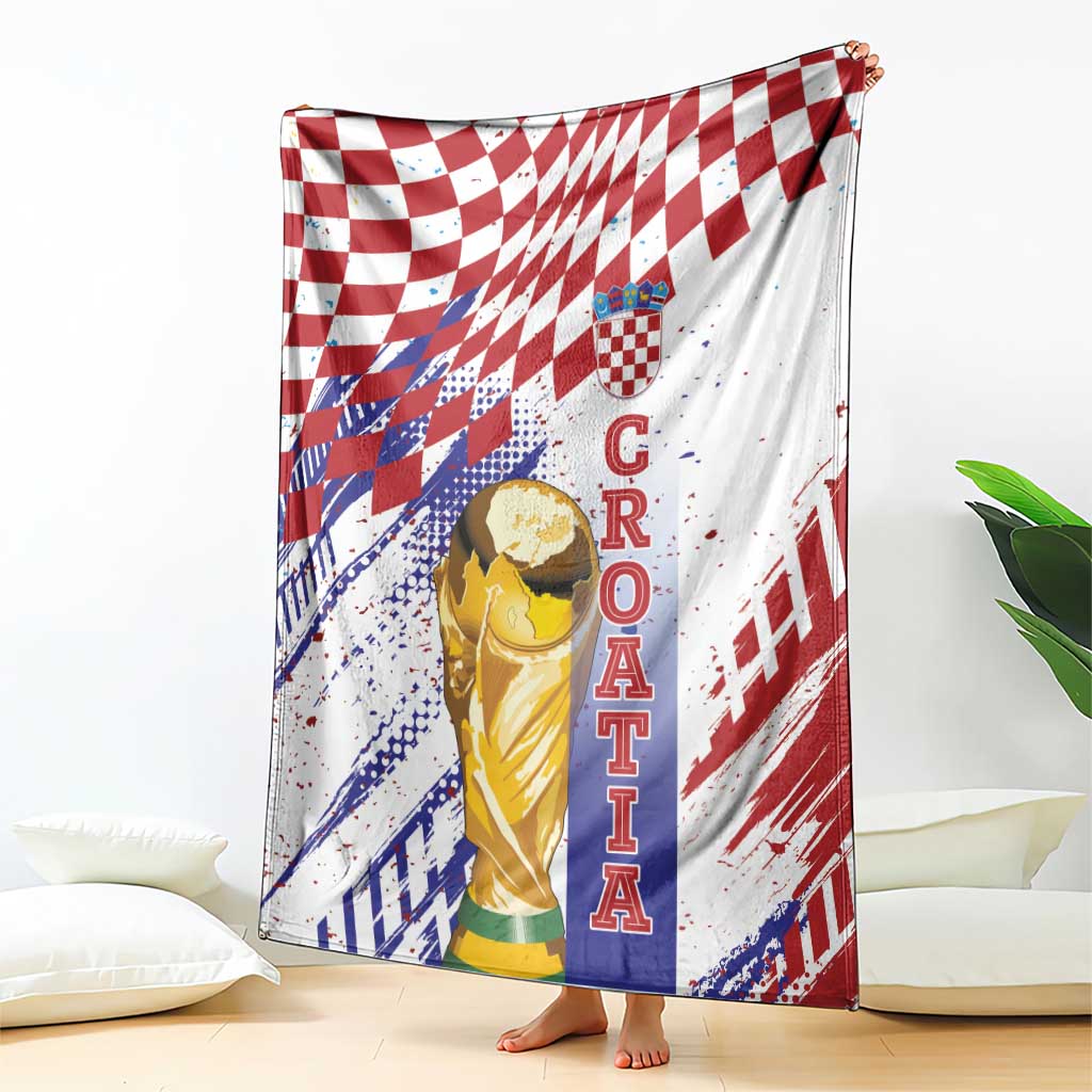 Croatia Football WC2026 White Blanket Hrvatska Grunge Checkerboard - Wonder Print Shop