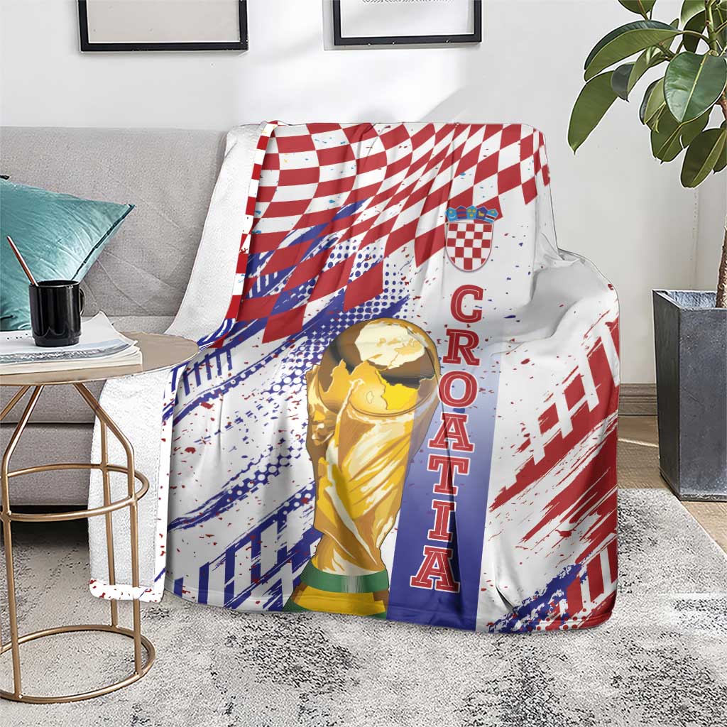 Croatia Football WC2026 White Blanket Hrvatska Grunge Checkerboard - Wonder Print Shop