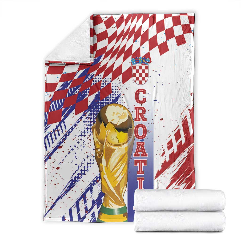 Croatia Football WC2026 White Blanket Hrvatska Grunge Checkerboard - Wonder Print Shop
