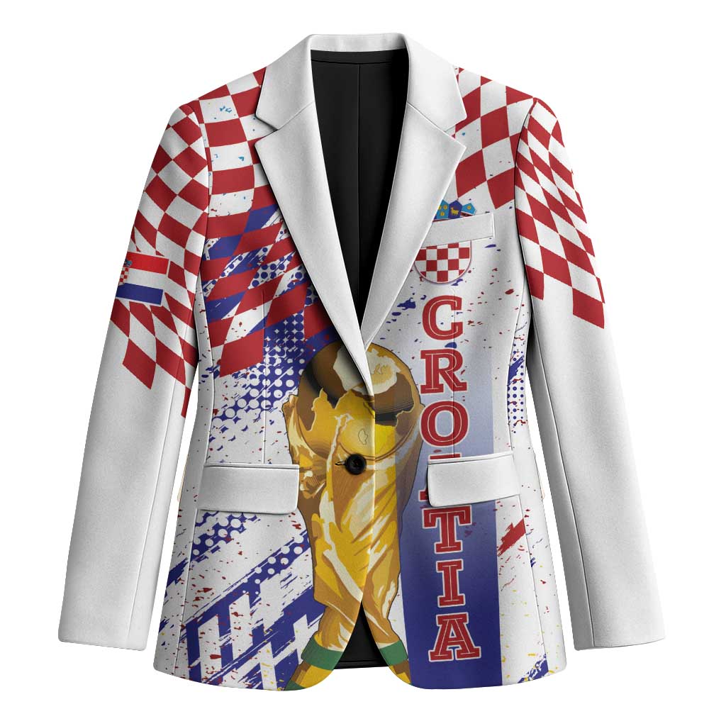 Croatia Football Custom WC2026 White Blazer Hrvatska Grunge Checkerboard - Wonder Print Shop