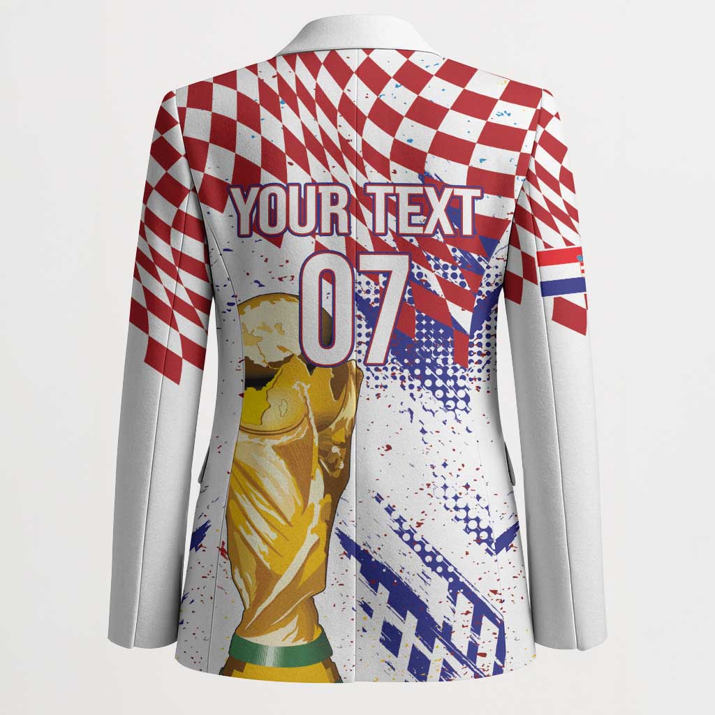Croatia Football Custom WC2026 White Blazer Hrvatska Grunge Checkerboard - Wonder Print Shop