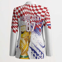 Croatia Football Custom WC2026 White Blazer Hrvatska Grunge Checkerboard - Wonder Print Shop