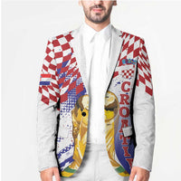 Croatia Football Custom WC2026 White Blazer Hrvatska Grunge Checkerboard - Wonder Print Shop