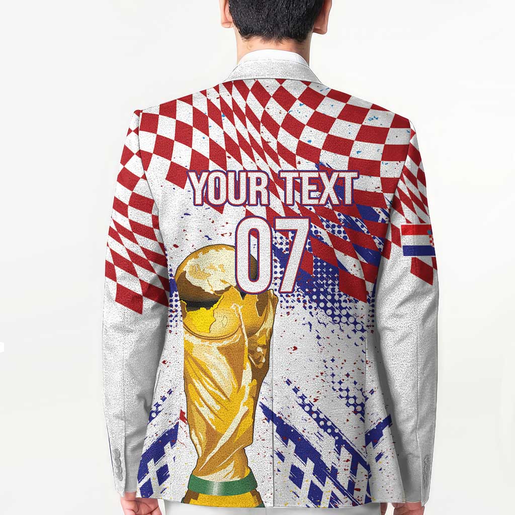 Croatia Football Custom WC2026 White Blazer Hrvatska Grunge Checkerboard - Wonder Print Shop