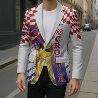 Croatia Football Custom WC2026 White Blazer Hrvatska Grunge Checkerboard - Wonder Print Shop