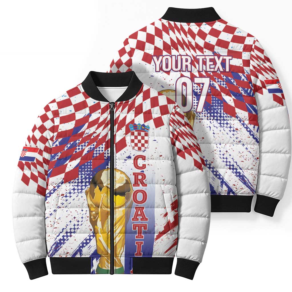 Croatia Football Custom WC2026 White Bomber Puffer Jacket Hrvatska Grunge Checkerboard - Wonder Print Shop