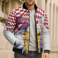 Croatia Football Custom WC2026 White Bomber Puffer Jacket Hrvatska Grunge Checkerboard - Wonder Print Shop