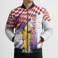 Croatia Football Custom WC2026 White Bomber Puffer Jacket Hrvatska Grunge Checkerboard - Wonder Print Shop