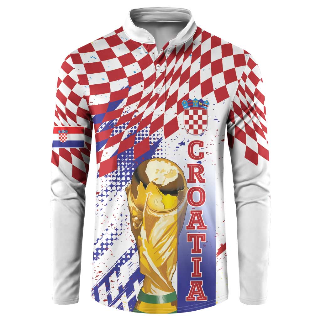 Croatia Football Custom WC2026 White Button Sweatshirt Hrvatska Grunge Checkerboard - Wonder Print Shop