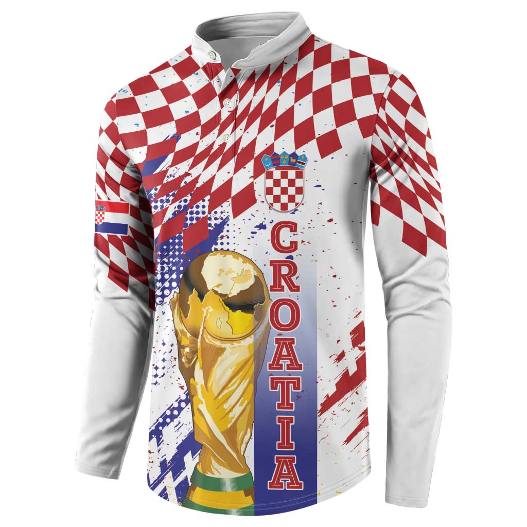 Croatia Football Custom WC2026 White Button Sweatshirt Hrvatska Grunge Checkerboard - Wonder Print Shop