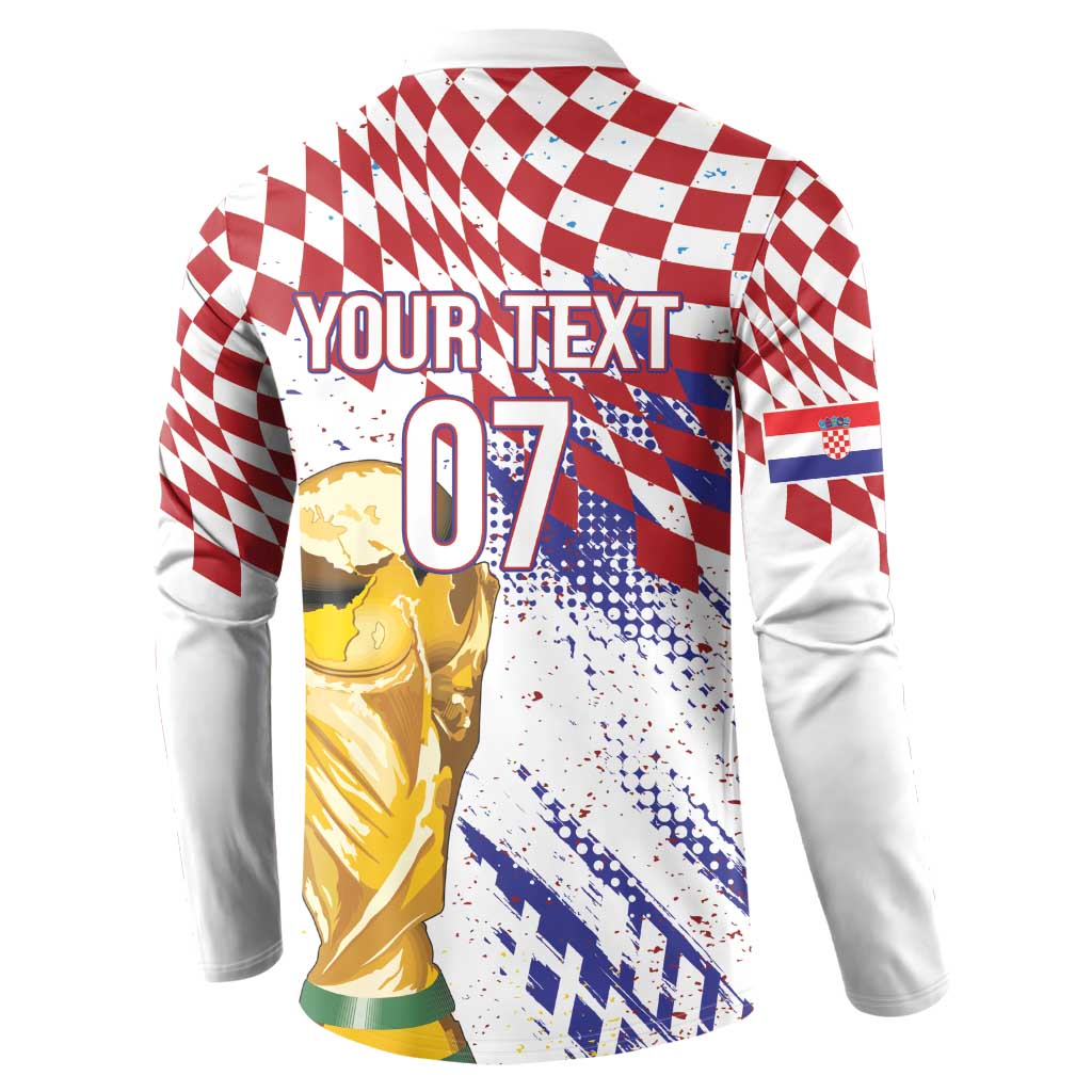 Croatia Football Custom WC2026 White Button Sweatshirt Hrvatska Grunge Checkerboard - Wonder Print Shop